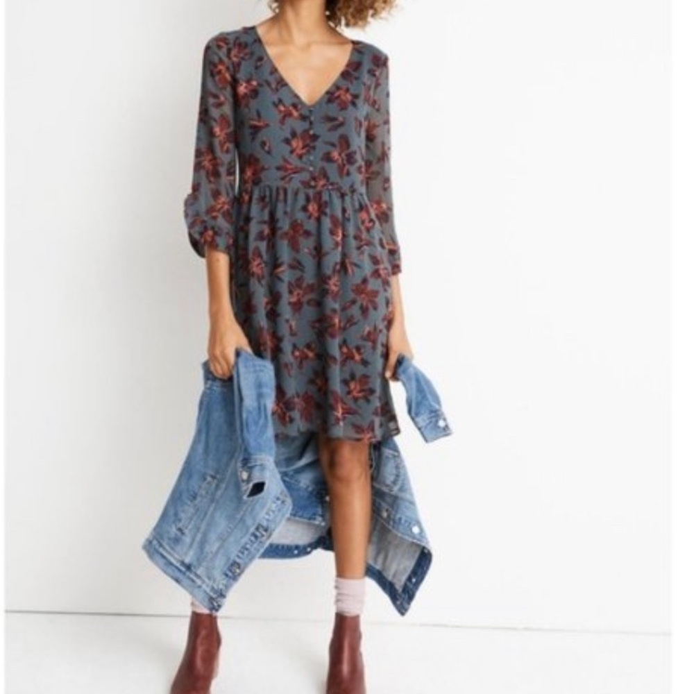 Madewell Moonblossom Ruffle-Sleeve Dress Size 00.
